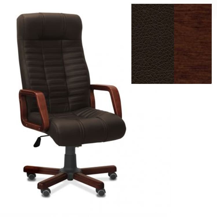Кресло Юнитекс Атлант W для руководителя экокожа премиум тёмно-коричневая CN1113/дерево-орех гамильтон