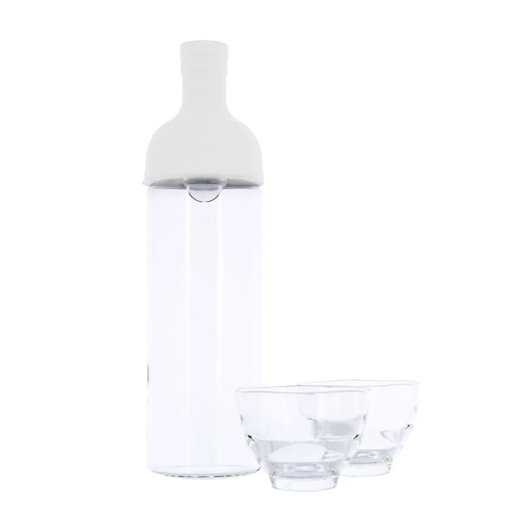 Универсальная заварочная бутылка Hario, серая + 2 чайные стеклянные чашки